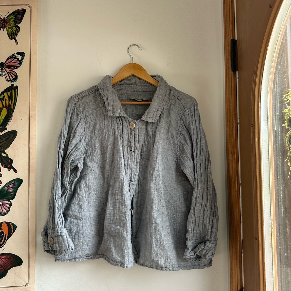 FLAX Blue Linen Button-Up
